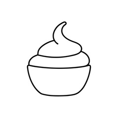 Outline drawing of a swirled ice cream cup on transparent background