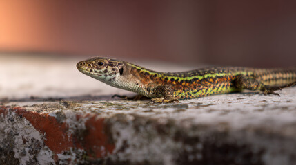 Naklejka premium Common Wall Lizard Weathered Wall