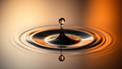 A droplet of a dark beverage creating a ripple, backlit with golden light.
