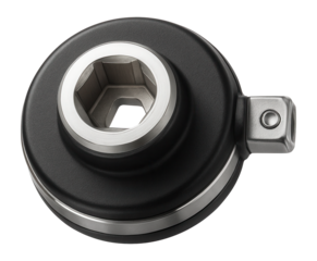 Socket oil filter wrench with a hexagonal drive for compatibility with a ratchet set in a home garage.