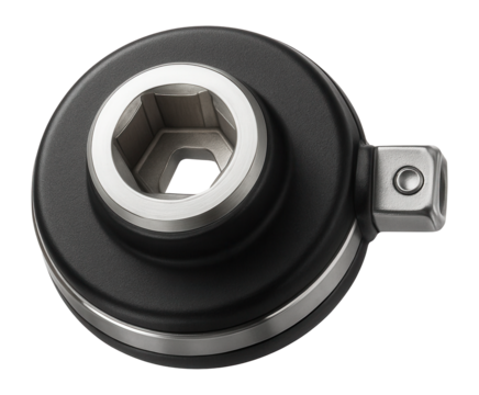 Socket oil filter wrench with a hexagonal drive for compatibility with a ratchet set in a home garage.