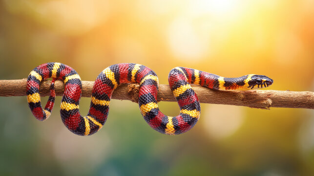 Coral Snake on Branch Golden Hour