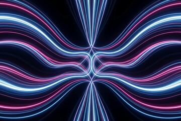 Futuristic Abstract Neon Light Trails with Blue and Pink Glowing Wavy Lines