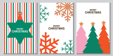 Merry Christmas and Happy New Year background, banner, cover, poster design with trendy flat style.Creative retro hand drawn Christmas cards, Festive xmas concept  in modern minimalist geometric style