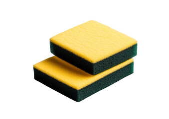 Two yellow and green sponges for cleaning dishes, isolated on transparent background
