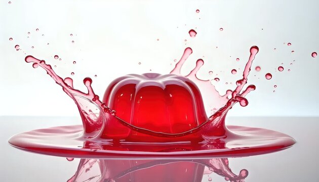 A red jelly splashing out of a white surface.