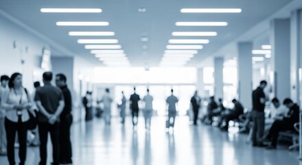 People walking in a modern, bright office hallway