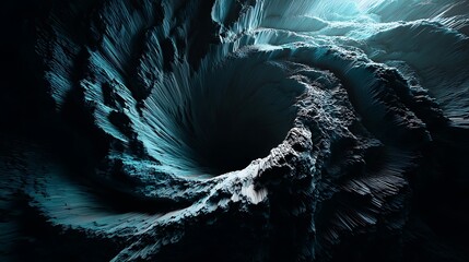 A dark, swirling vortex with icy blue accents, evoking a sense of mystery and depth, ideal for fantasy or abstract themes