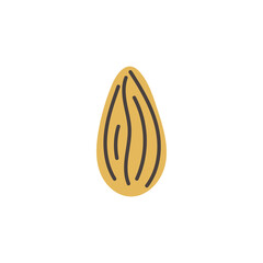 Almond Seed Hand Drawn Illustration. Nut kernel Seed Icon. Flavor sign. Flat vector art.