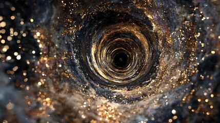 Abstract dark spiral tunnel with gold light, creating a mesmerizing and dynamic visual effect, perfect for futuristic backgrounds