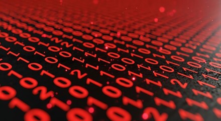 Abstract digital red binary code data flow futuristic technology background
