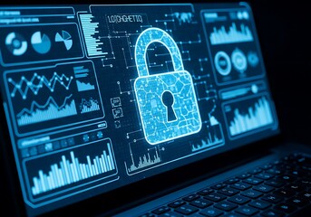 Digital security concepts glowing padlock data analytics and network protection