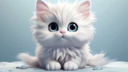 Cartoon kitten 3d illustration for children. Cute cat print for clothing, stationery, books, goods. 3D toy kitten banner, background. Cartoon character 3d cat. Generative AI.