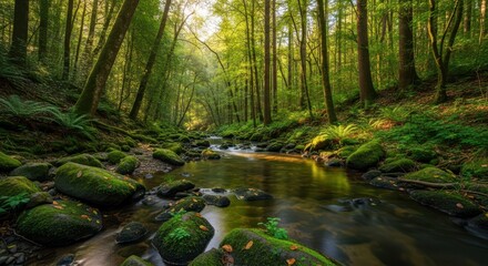 Obraz premium Lush Forest Stream: Tranquil Nature Scene