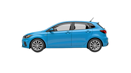 Fototapeta premium light blue car isolated on white. side view of white hatchback car isolated on transparent background