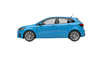 light blue car isolated on white. side view of white hatchback car isolated on transparent background