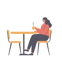 Fototapeta premium Woman sitting at a table with coffee, enjoying a moment of relaxation