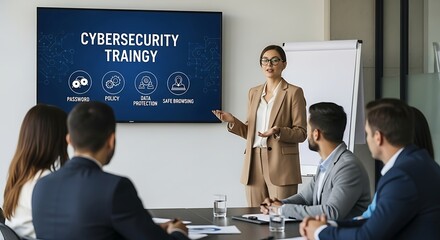Cybersecurity training session led by expert presenter in modern conference room