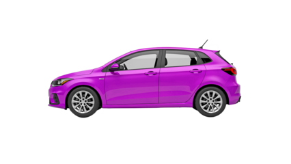 purple car isolated on white. side view of white hatchback car isolated on transparent background