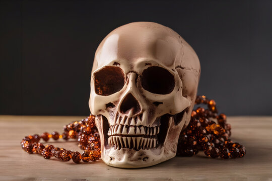 Primo piano di teschio umano con sfondo scuro