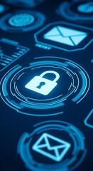 Digital security lock icon with communication symbols represents online safety and data protection concepts