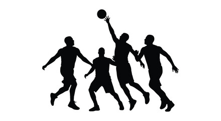 players compete for ball in basketball game silhouette