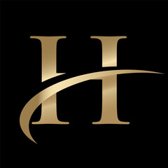 Golden Swooshing letter H Logo with Swoosh Graphic
