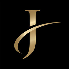 Golden Swooshing letter J Logo with Swoosh Graphic