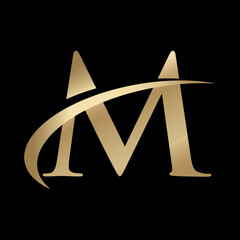 Golden Swooshing letter M Logo with Swoosh Graphic
