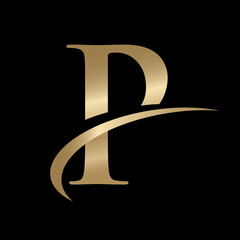 Golden Swooshing letter P  Logo with Swoosh Graphic