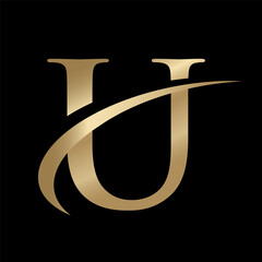Golden Swooshing letter U Logo with Swoosh Graphic