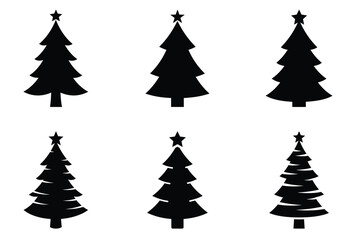 Christmas tree vector icon set, black color and white background.