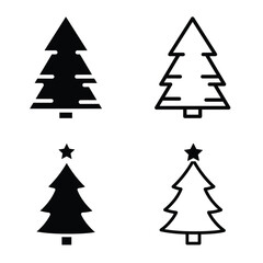 Obraz premium Christmas tree vector icon set, black color and white background.