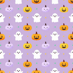 Fototapeta premium Cute Ghost and Pumpkin Halloween Pattern