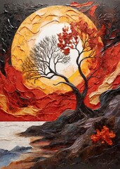 autumn landscape with tree and moon