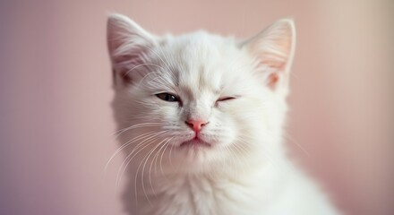 愛らしい白猫のまばたき 優しい光の中で穏やかに眠る. AI Generated