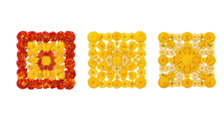 Floral Mosaic: A vivid array of colorful flower arrangements with a mosaic pattern, showcasing geometric beauty and the natural elegance of blooms in an artful display.