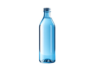 Clear Glass Water Bottle Upright on Bright Blue Background, isolated
