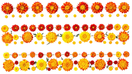 Floral Celebration: An eye-level shot captures three radiant floral arrangements, a stunning display of warm hues, as if they're dancing in a celebration of natural beauty.