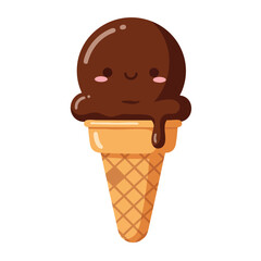 A vector illustration of a soft, frozen chocolate ice cream cone dessert