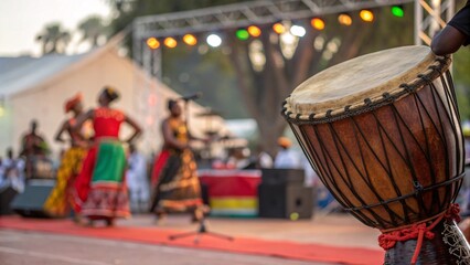 Traditional African drum and musical environment with dance festival