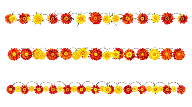 Floral Garland: The vibrant floral garlands bring a burst of color, showcasing a spectrum of red and yellow flowers, elegantly arranged to enhance any design