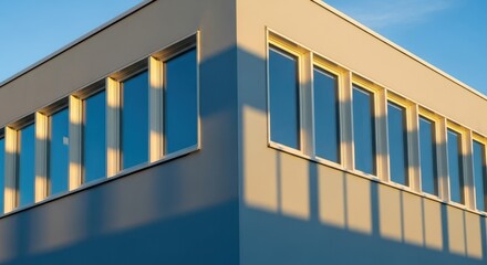 Fototapeta premium Modern Building Exterior with Windows and Shadow Play