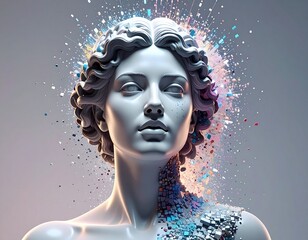 digital pixelated classical sculpture burst
