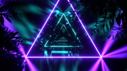 Turquoise and Purple Neon Triangle Tunnel with Tree Branches Background VJ Loop in 4K - Powered by Adobe