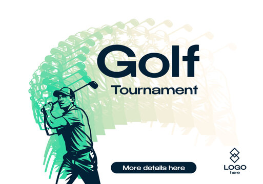 Golf Tournament: A dynamic graphic illustration of a golfer in action silhouette, set against a backdrop promoting a golf tournament.