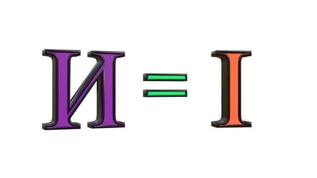 3D Animated Comparison of Cyrillic Letter Eee (И) and Latin Letter I