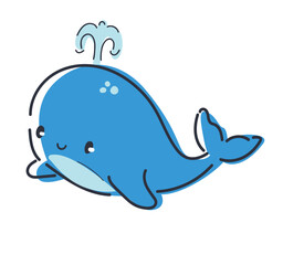 Cute Whale Cartoon Sea Animal Illustration Vector Hand Drawn