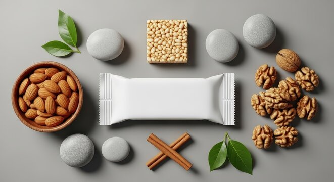 Healthy Snack Bar Mockup with Nuts and Spices