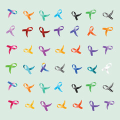 Every All Cancer Ribbon Color Isolated Icons